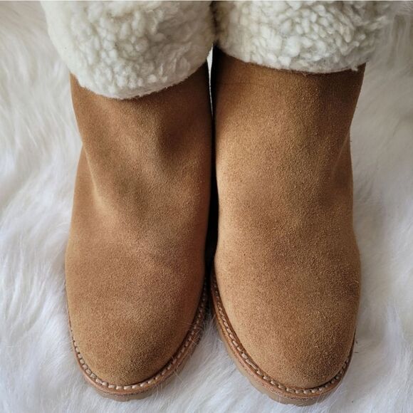 New Jack Rogers Stella Oak Suede Sherpa Winter Heeled Booties Size 7 - Picture 9 of 9